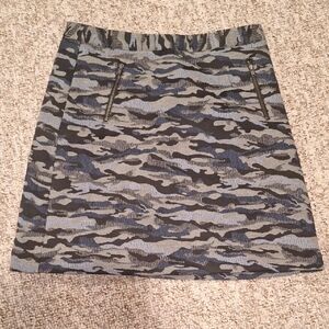Halogen Camouflage Mini Skirt with Zipper Accents